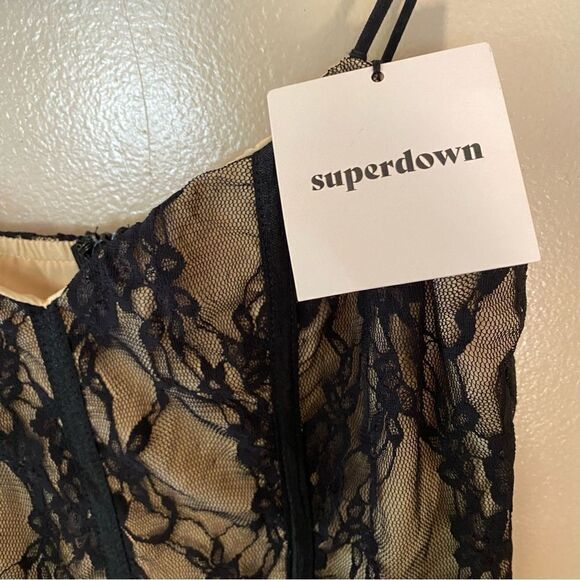 Superdown Revolve Bella Lace Jumpsuit illusion black nude bodice one piece XS - Picture 8 of 11